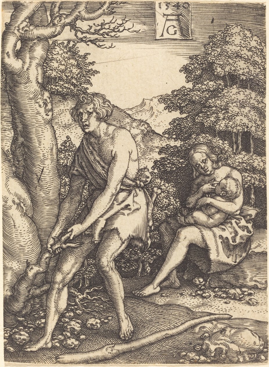 Adam und Eva bei der Arbeit von Heinrich Aldegrever