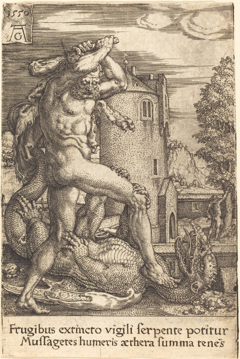 Herkules tötet den Drachen von Heinrich Aldegrever
