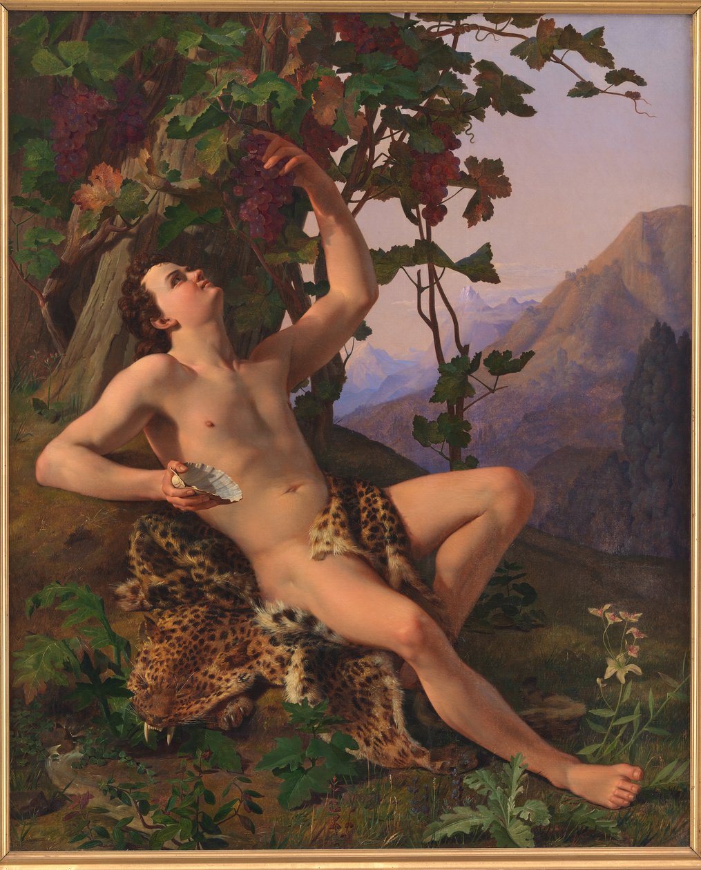 Ein junger Faun pflückt Trauben von Heinrich Eddelien