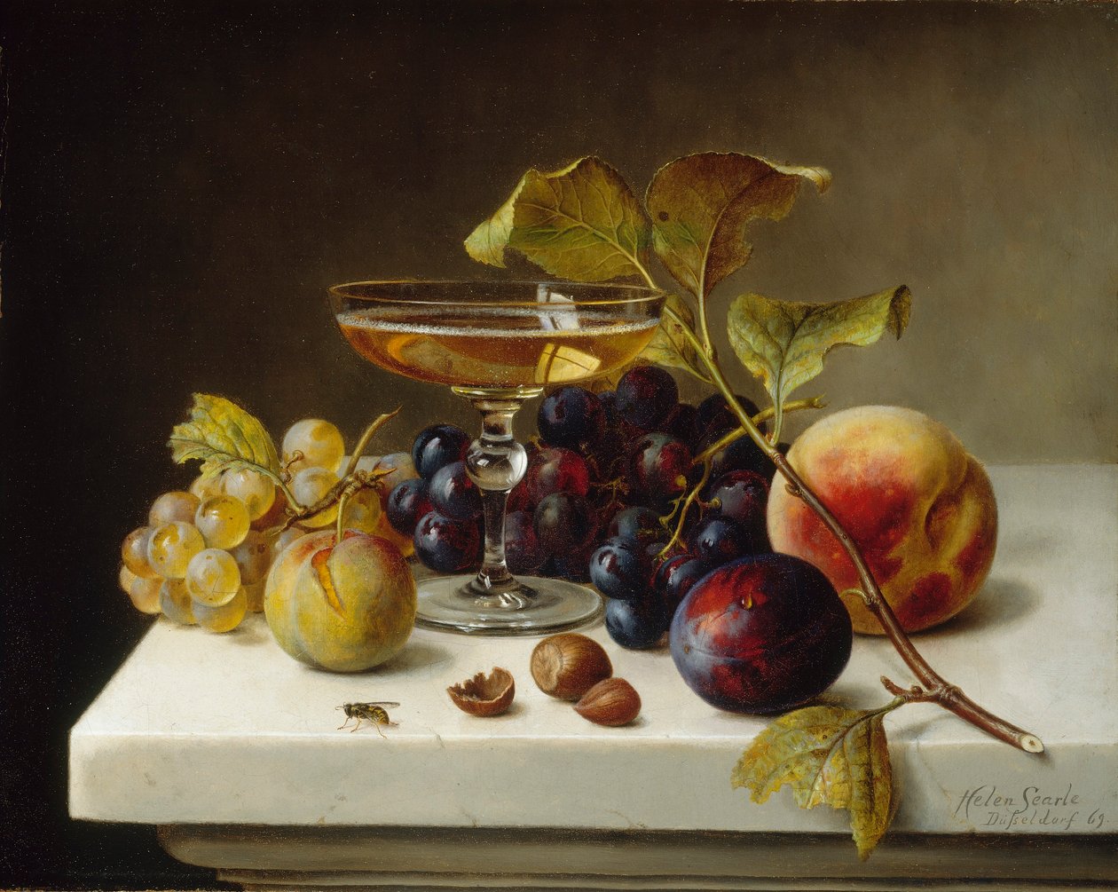 Stillleben mit Obst und Champagner von Helen Searle