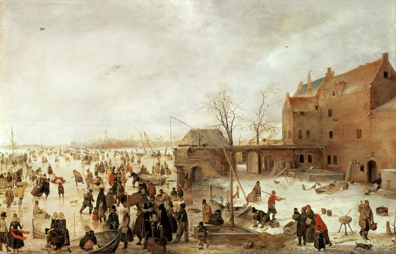 Eine Szene auf dem Eis in der Nähe einer Stadt, ca. 1615 von Hendrick Avercamp