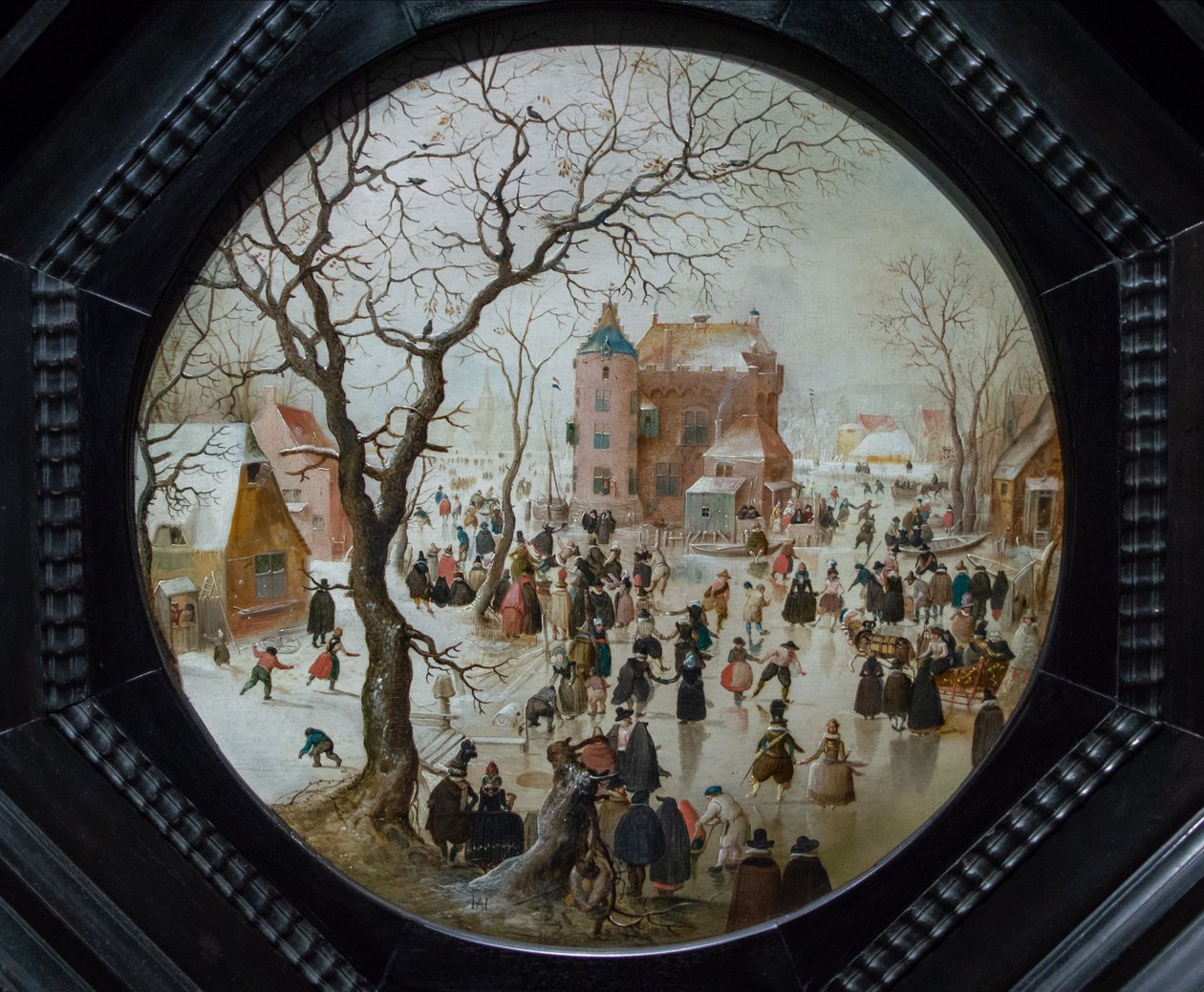Winterszene mit Schlittschuhläufern nahe einer Burg, ca. 1608-09 von Hendrick Avercamp