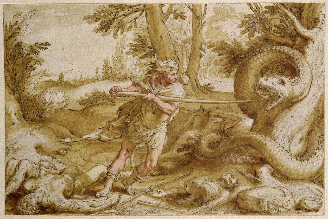Kadmos kurz vor dem Angriff auf einen Drachen von Hendrik Goltzius