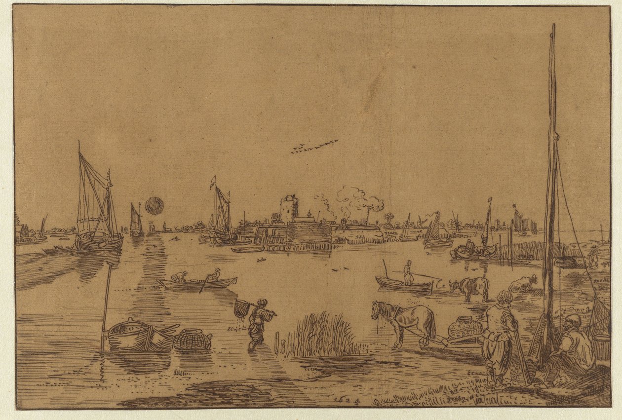 Abendlandschaft mit Fischern von Hendrick Avercamp (possibly)