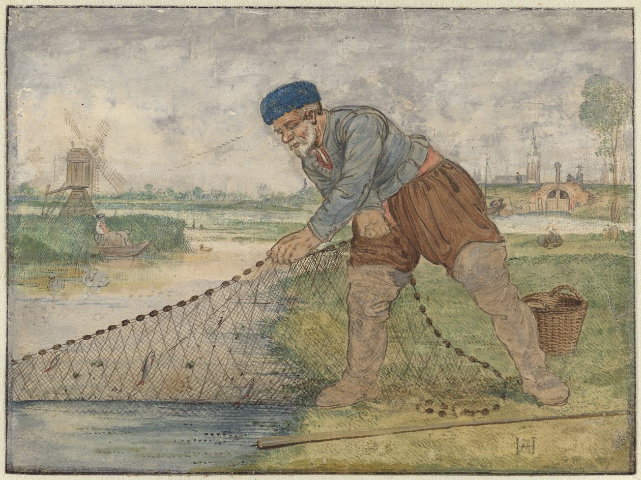 Ein Fischer zieht sein Netz ein von Hendrick Avercamp