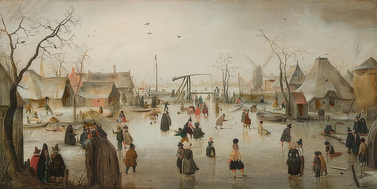 Eislaufen in einer Stadt von Hendrick Avercamp