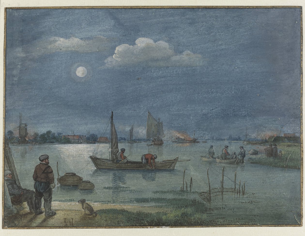 Mondbeschienene Flusslandschaft mit Fischern von Hendrick Avercamp