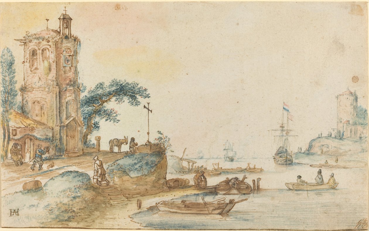 Szene mit einem Turm links von Hendrick Avercamp