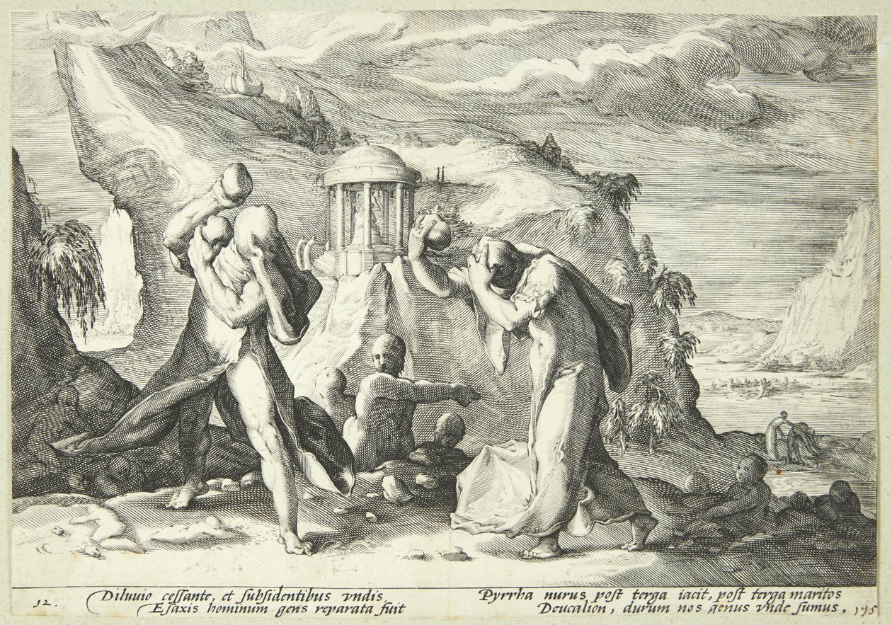 Deukalion und Pyrrha bevölkern die Welt neu von Hendrick Goltzius
