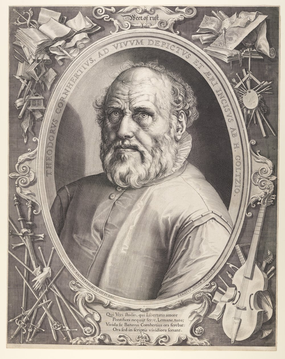 Dirck Volkertsz. Coornhert (mit Rahmen) von Hendrick Goltzius