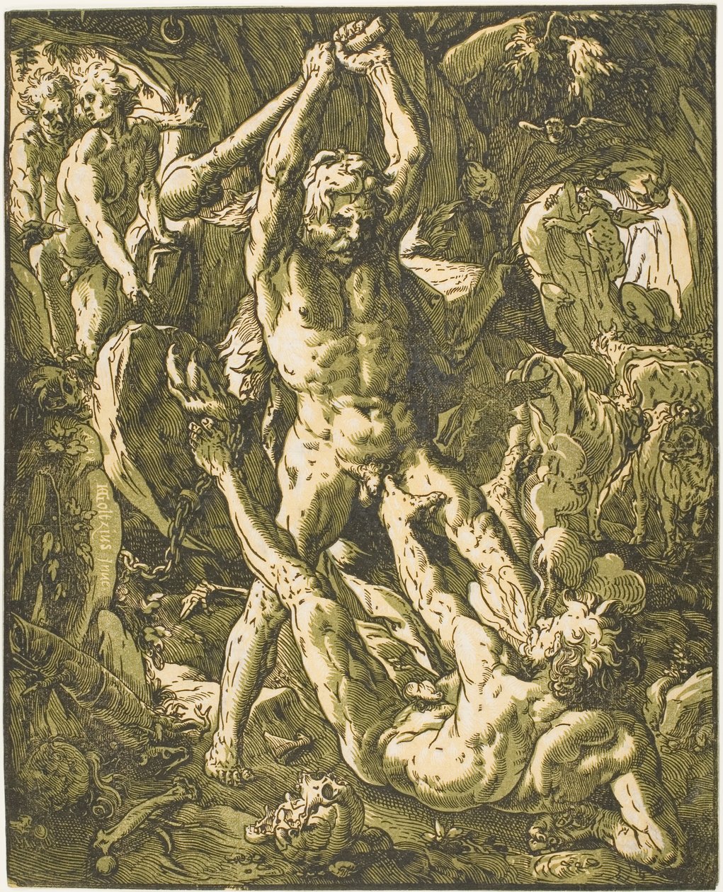 Herkules tötet Cacus von Hendrick Goltzius