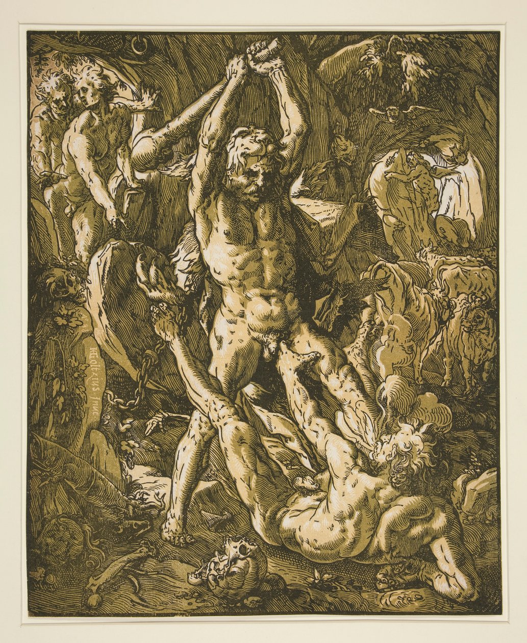 Herkules tötet Cacus von Hendrick Goltzius