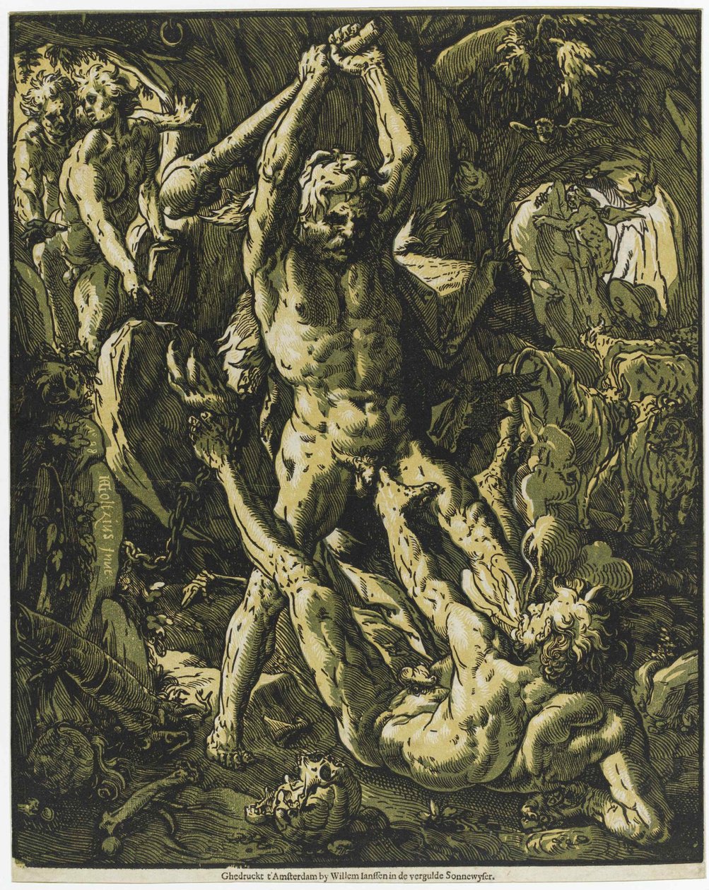Herkules tötet Cacus von Hendrick Goltzius