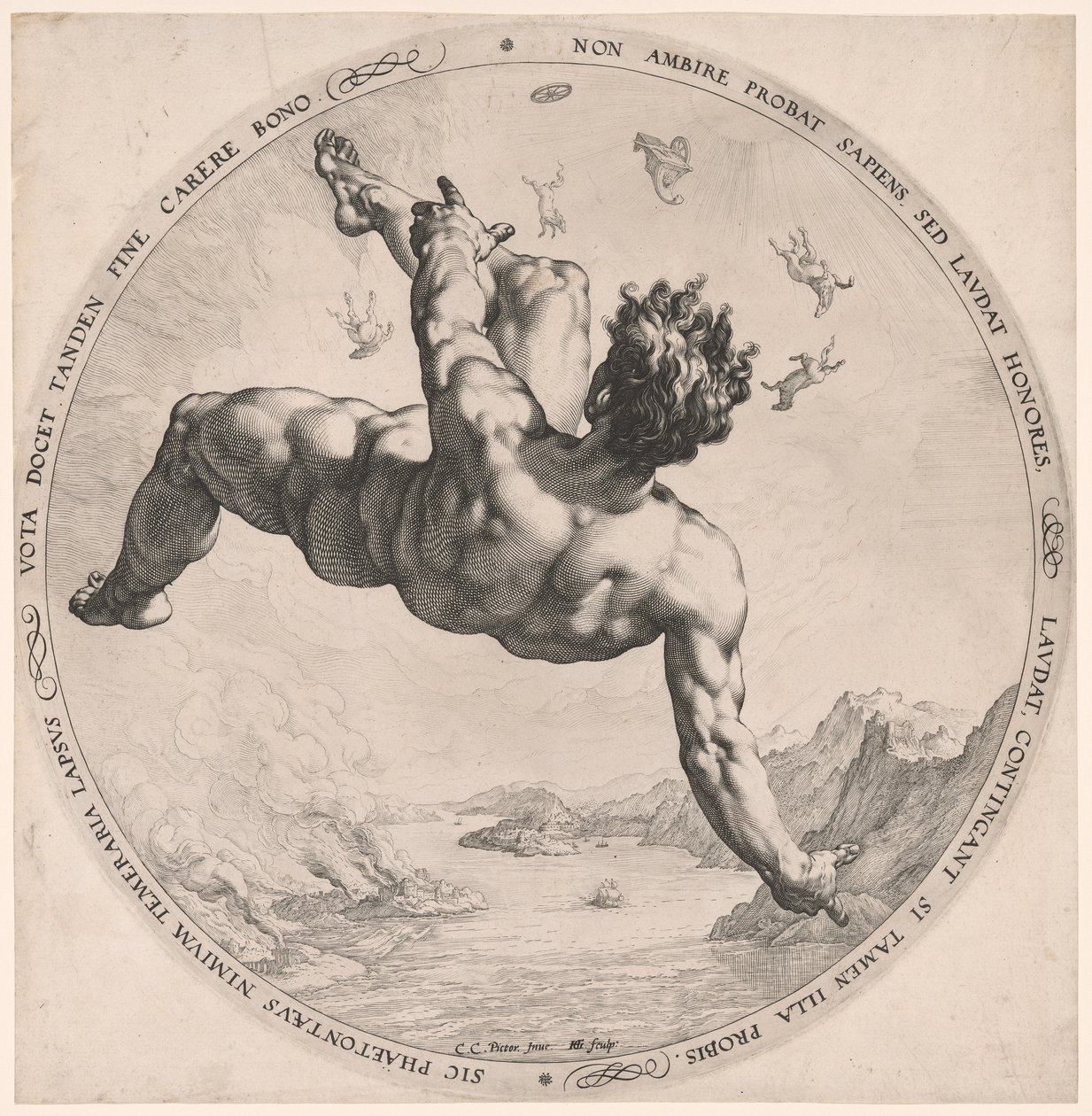 Phaeton, aus Die vier Schändlichen von Hendrick Goltzius