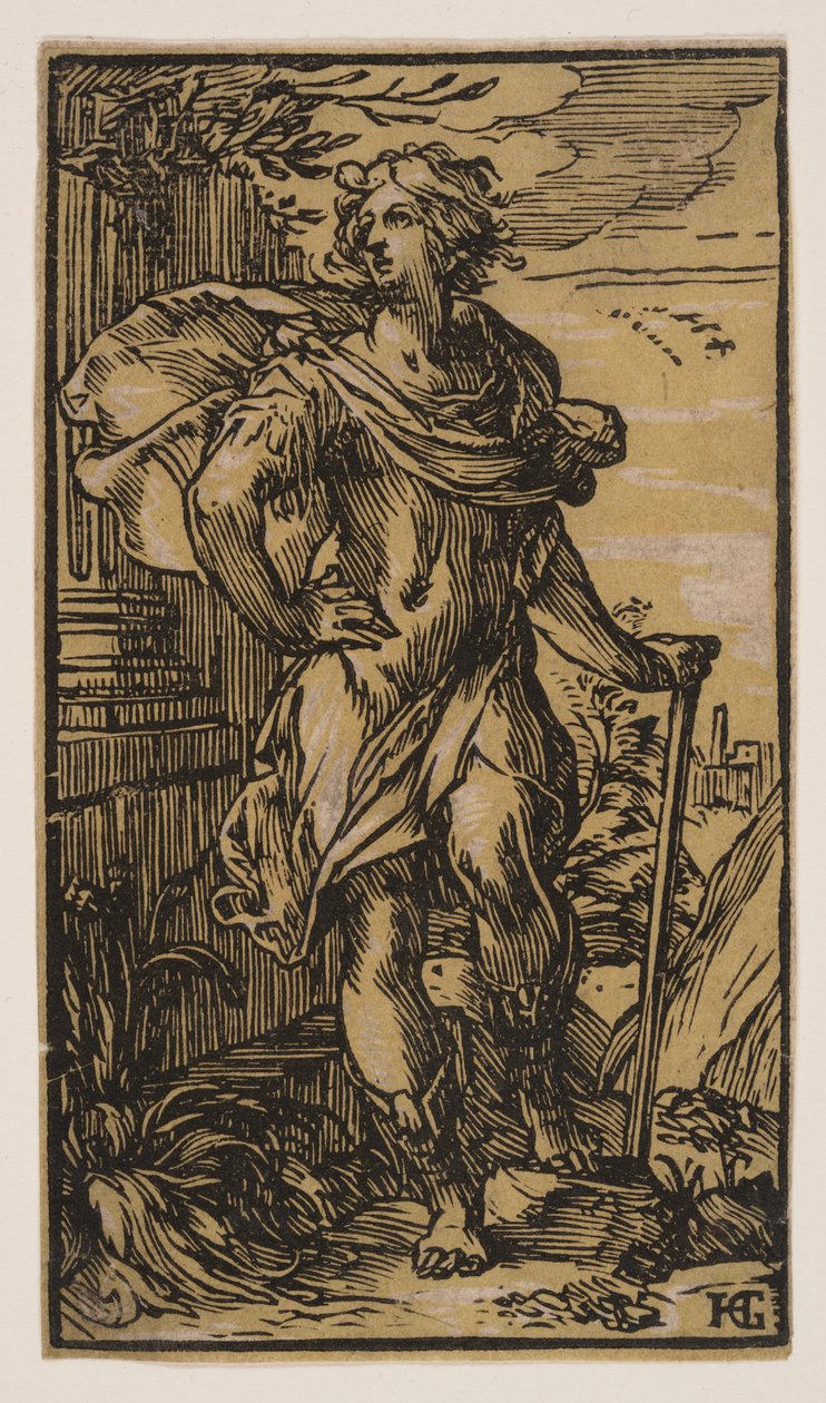 Stehender junger Mann mit einem Stock von Hendrick Goltzius