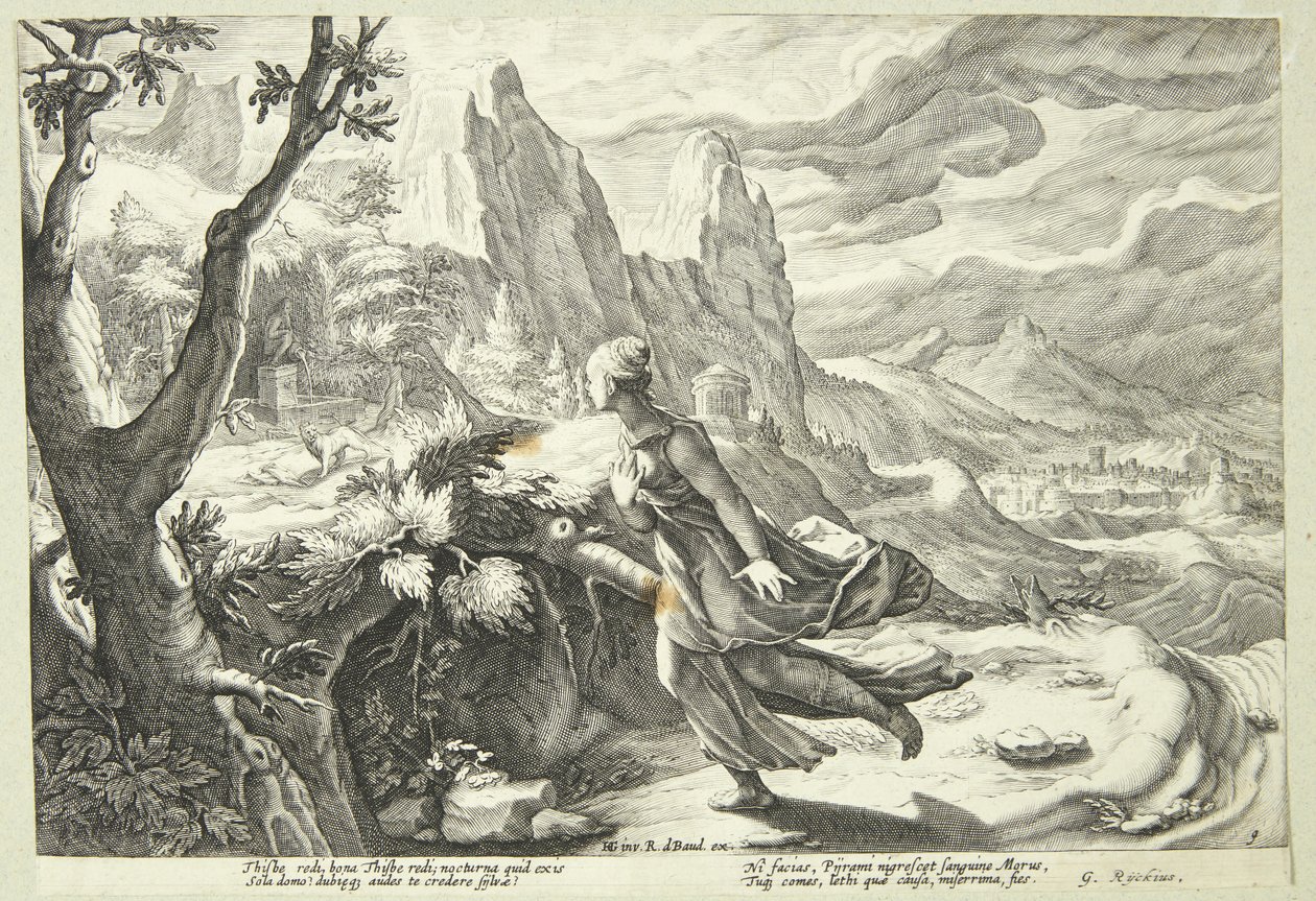 Thisbe erschreckt durch den Löwen von Hendrick Goltzius