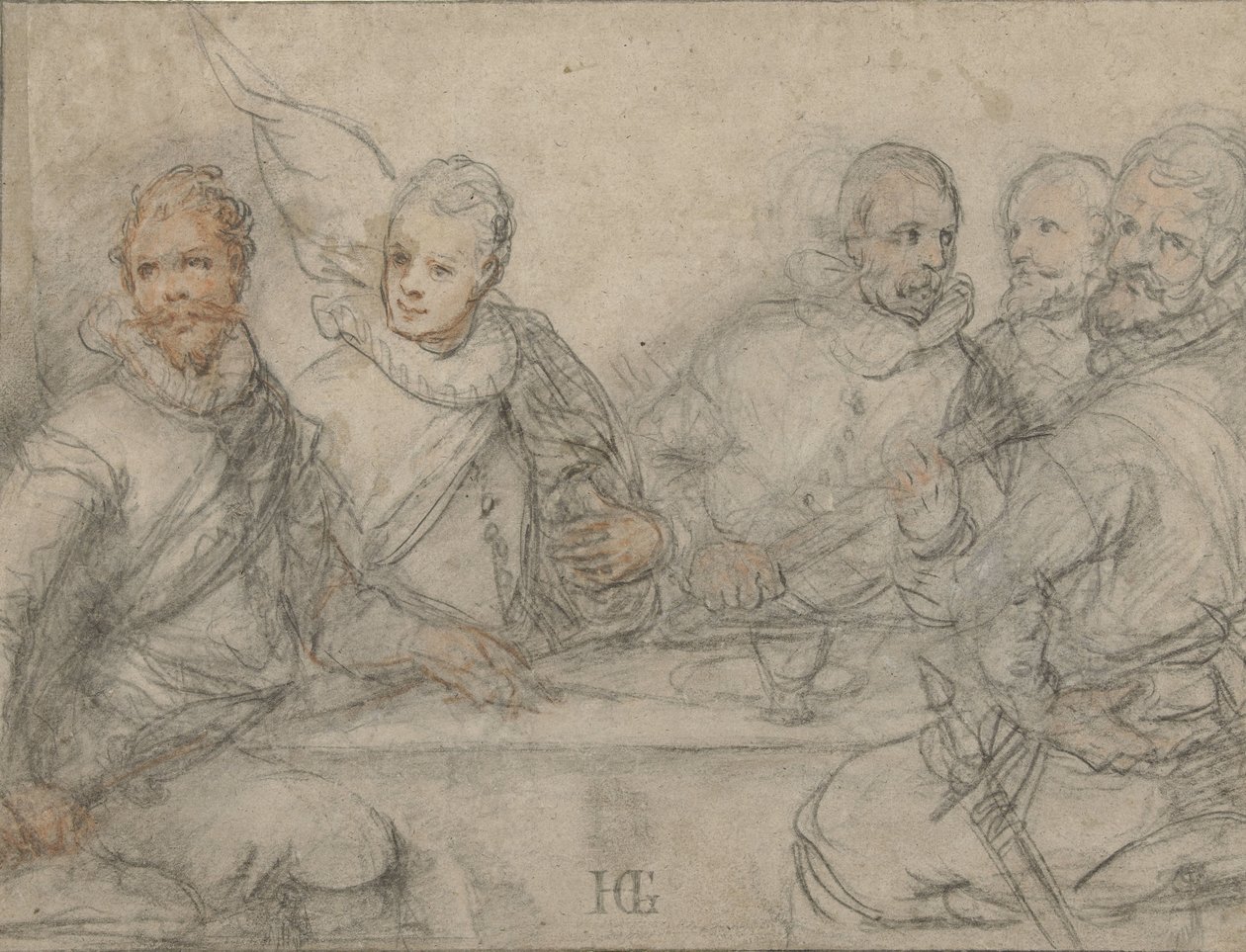 Fünf Offiziere, Studie für ein Schützenmahl von Hendrick Goltzius