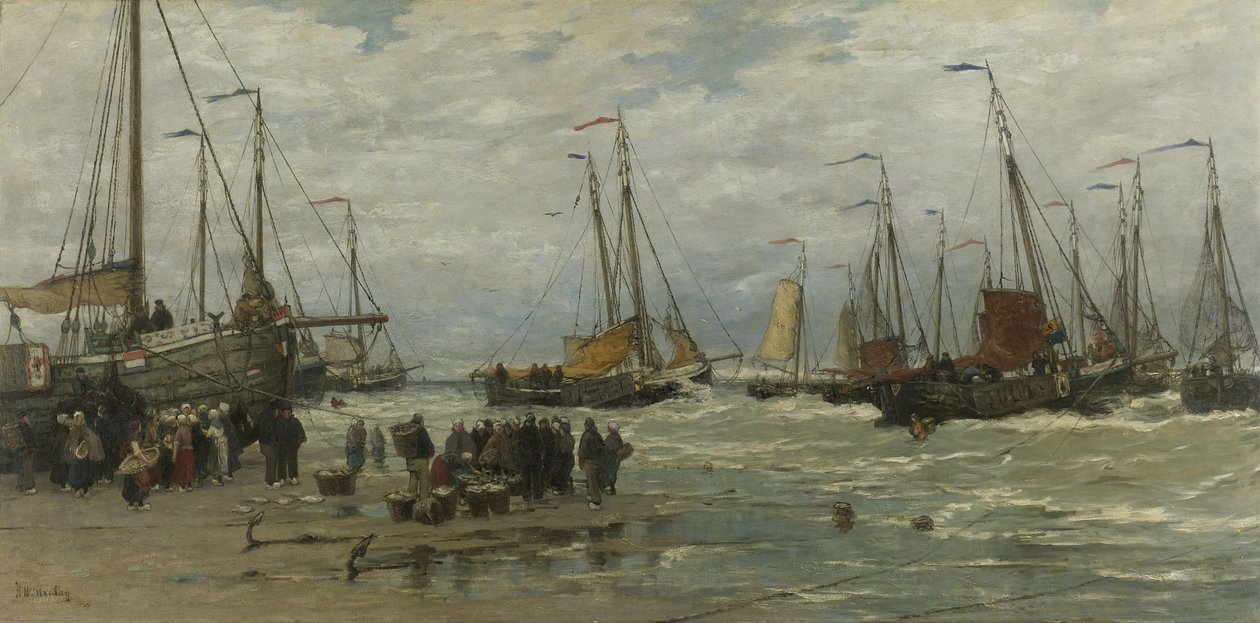 Fischpinkies in brechenden Wellen, ca. 1875-85 von Hendrik Willem Mesdag