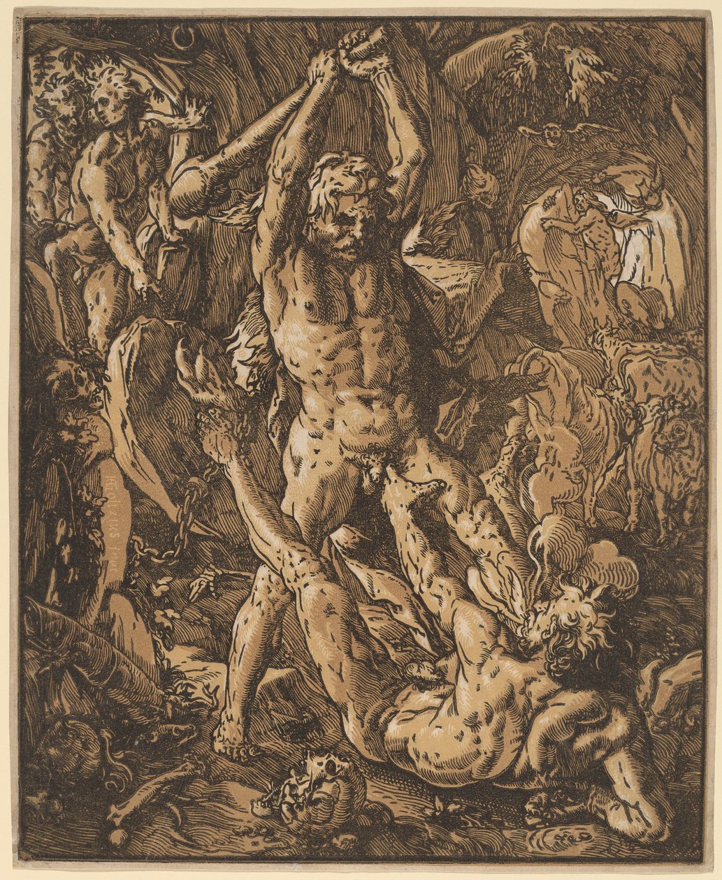 Herkules tötet Cacus von Hendrik Goltzius