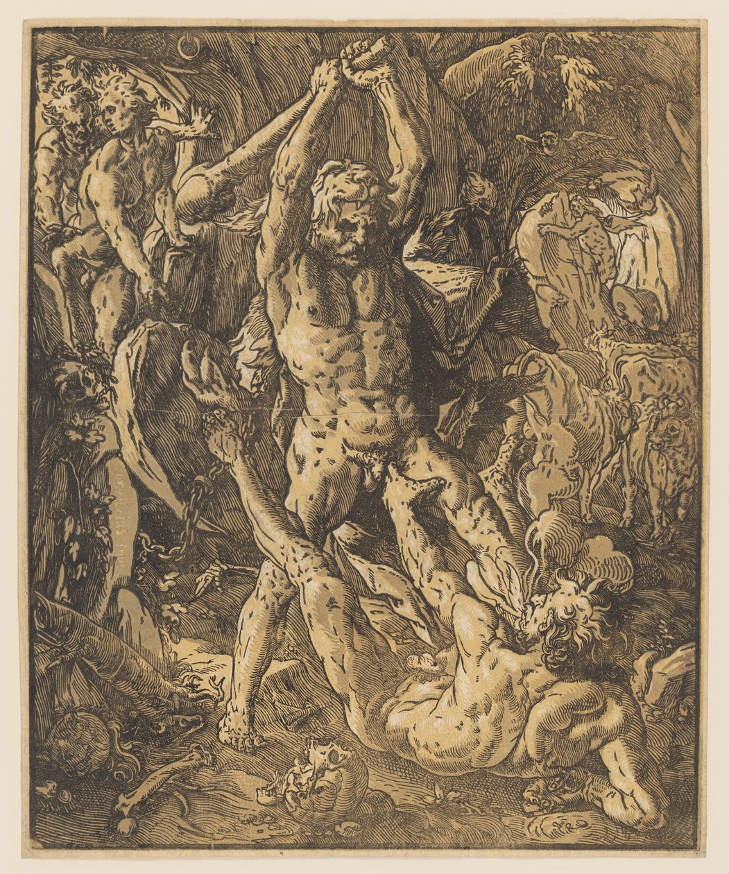 Herkules tötet Cacus von Hendrik Goltzius