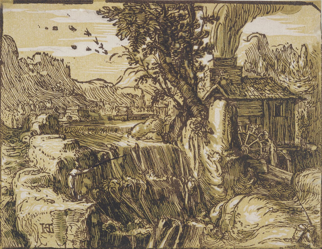 Landschaft mit Wasserfall von Hendrik Goltzius