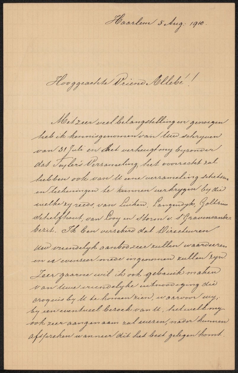 Brief an August Allebé von Hendrik Jacobus Scholten