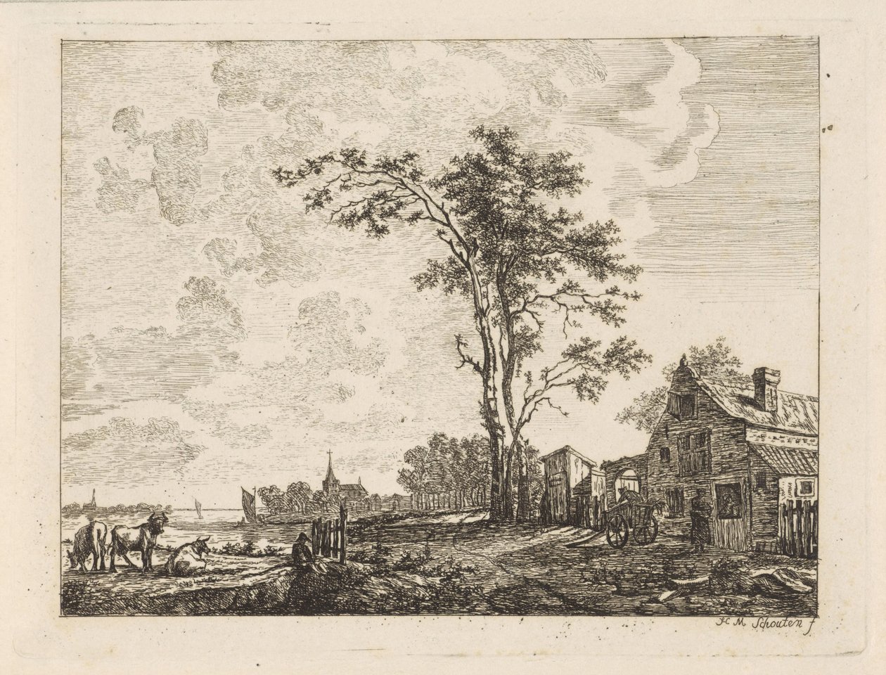 Landschaft mit Haus an einem Fluss von Hendrik Marcus Schouten