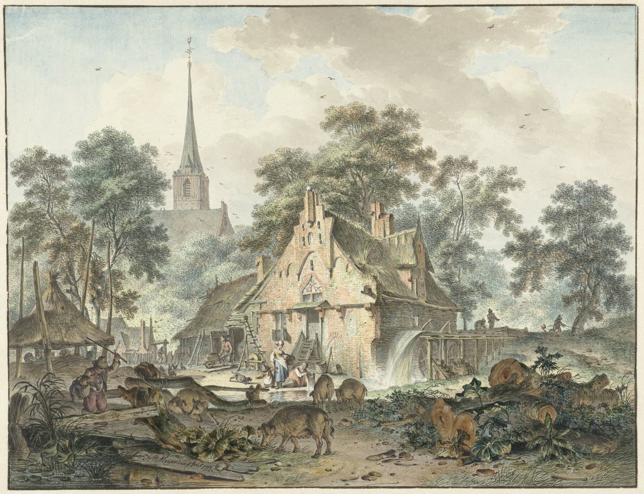 Wassermühle und Dorfkirche von Hendrik Meijer