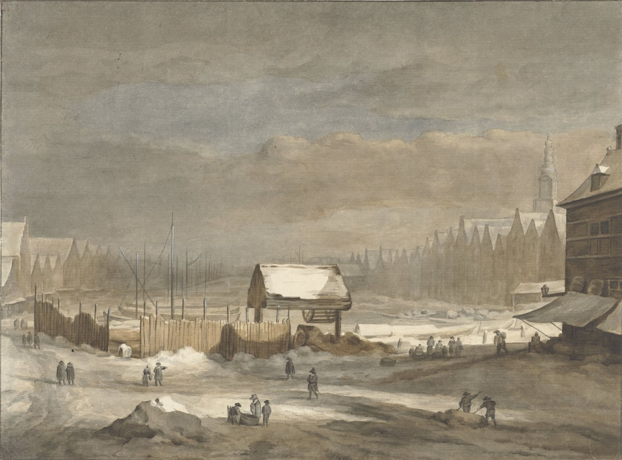 Das Damrak im Winter von Hendrik Pothoven