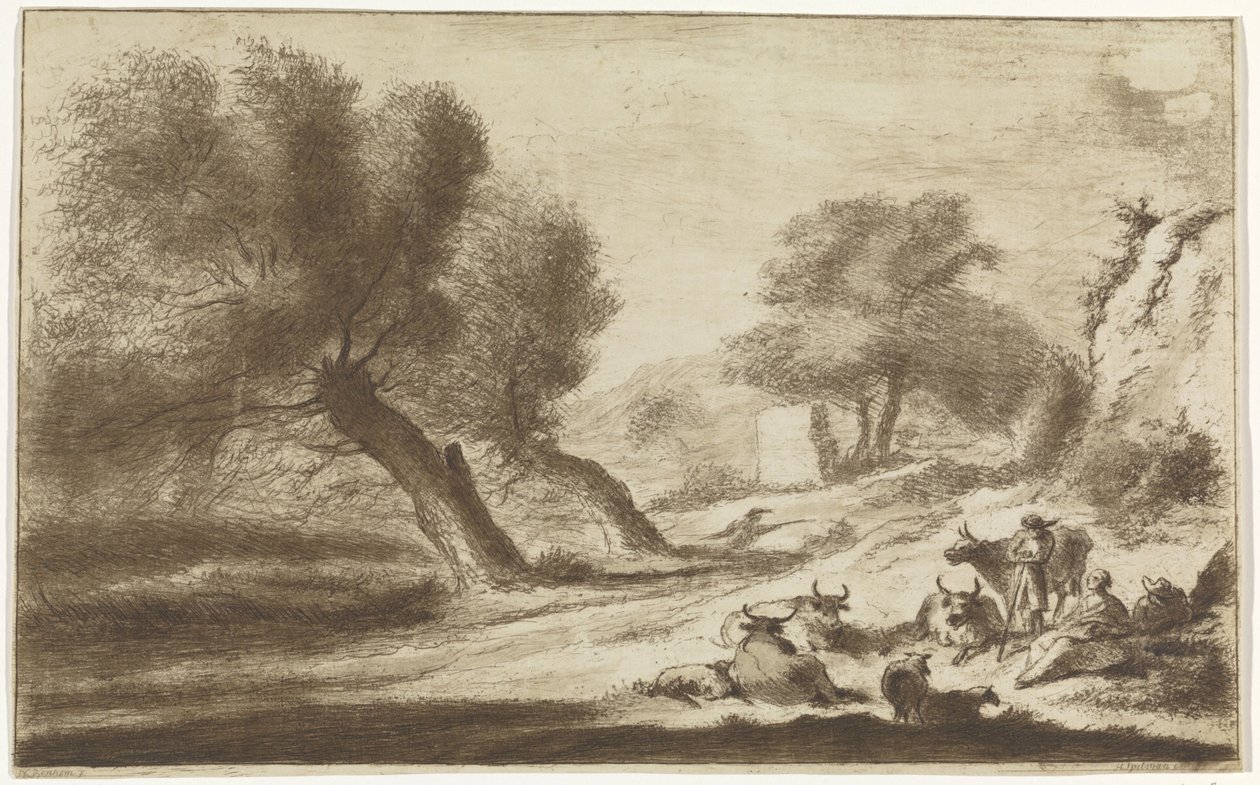 Landschaft mit ruhenden Hirten und Vieh von Hendrik Spilman