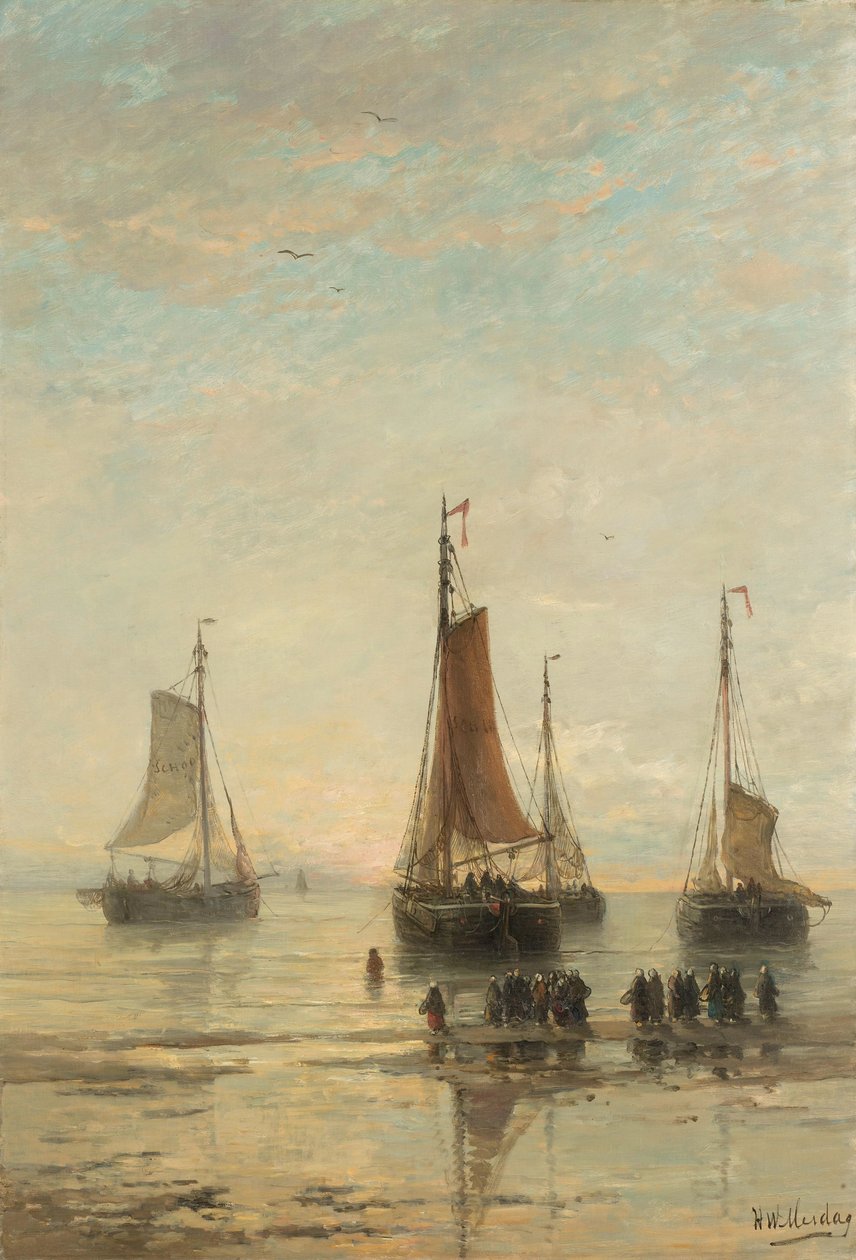 Bluff-Bowed Scheveningen-Boote vor Anker von Hendrik Willem Mesdag