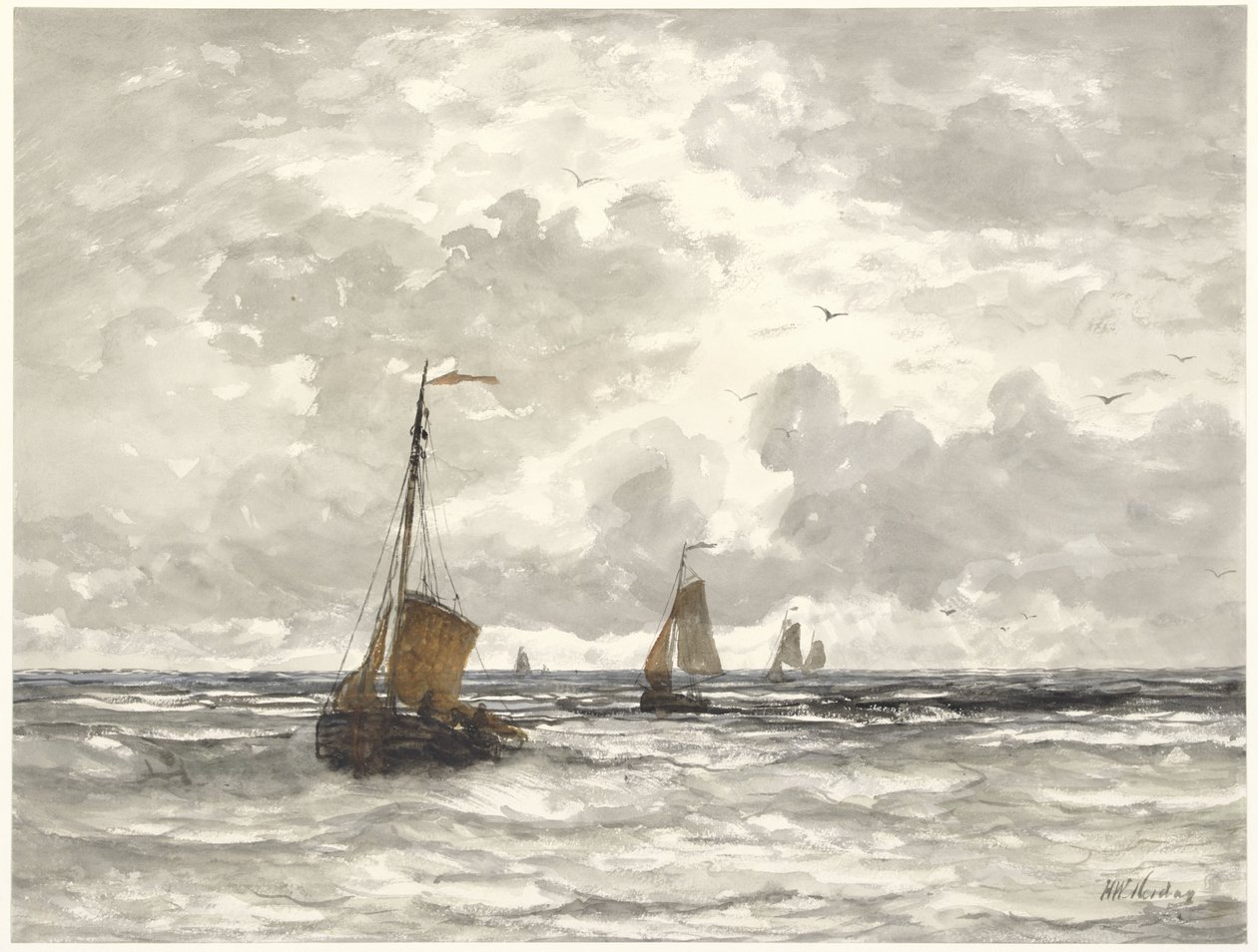 Fischerboote auf den Wellen von Hendrik Willem Mesdag