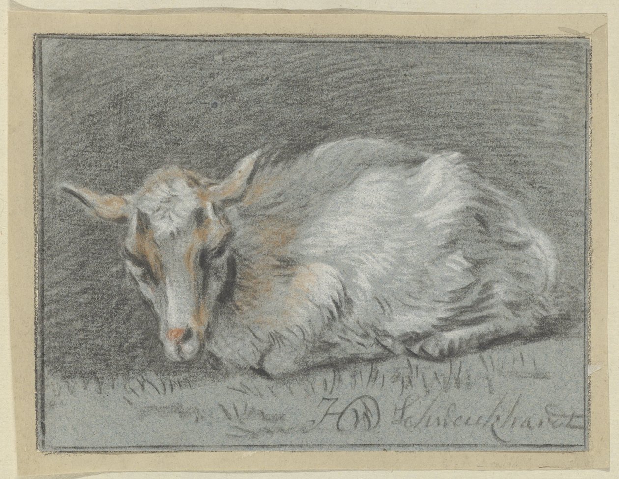 Liegende Ziege von Hendrik Willem Schweickhardt (signed by artist)