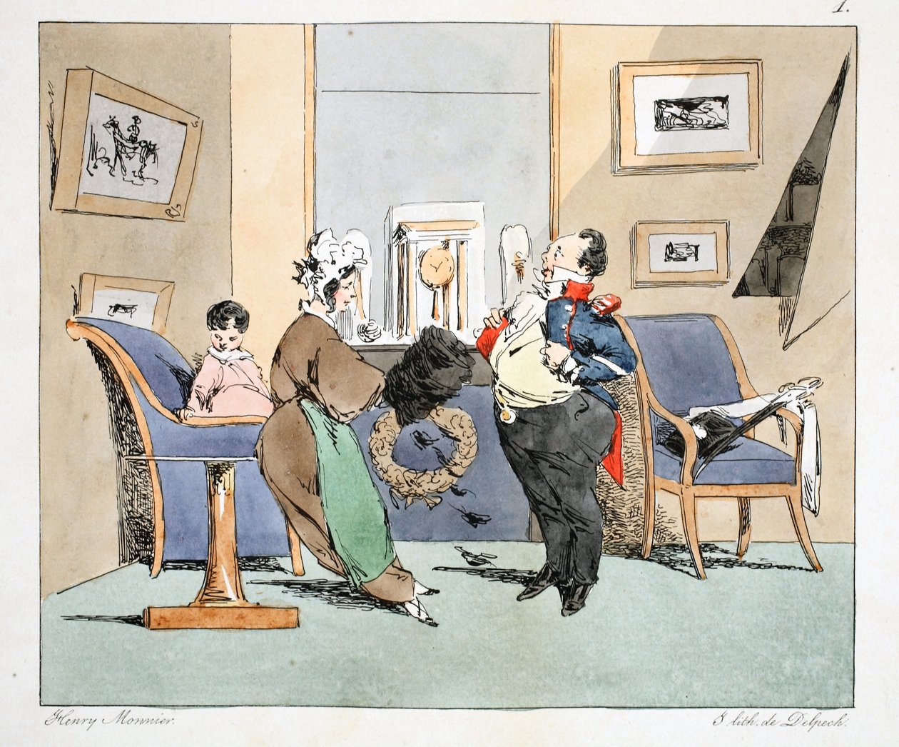 Madame Ledru, ich bin furchtbar mächtig geworden, ca. 1828 von Henri Bonaventure Monnier