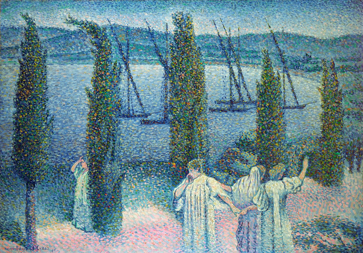 Küstenansicht mit Zypressen, 1896 von Henri Edmond Cross
