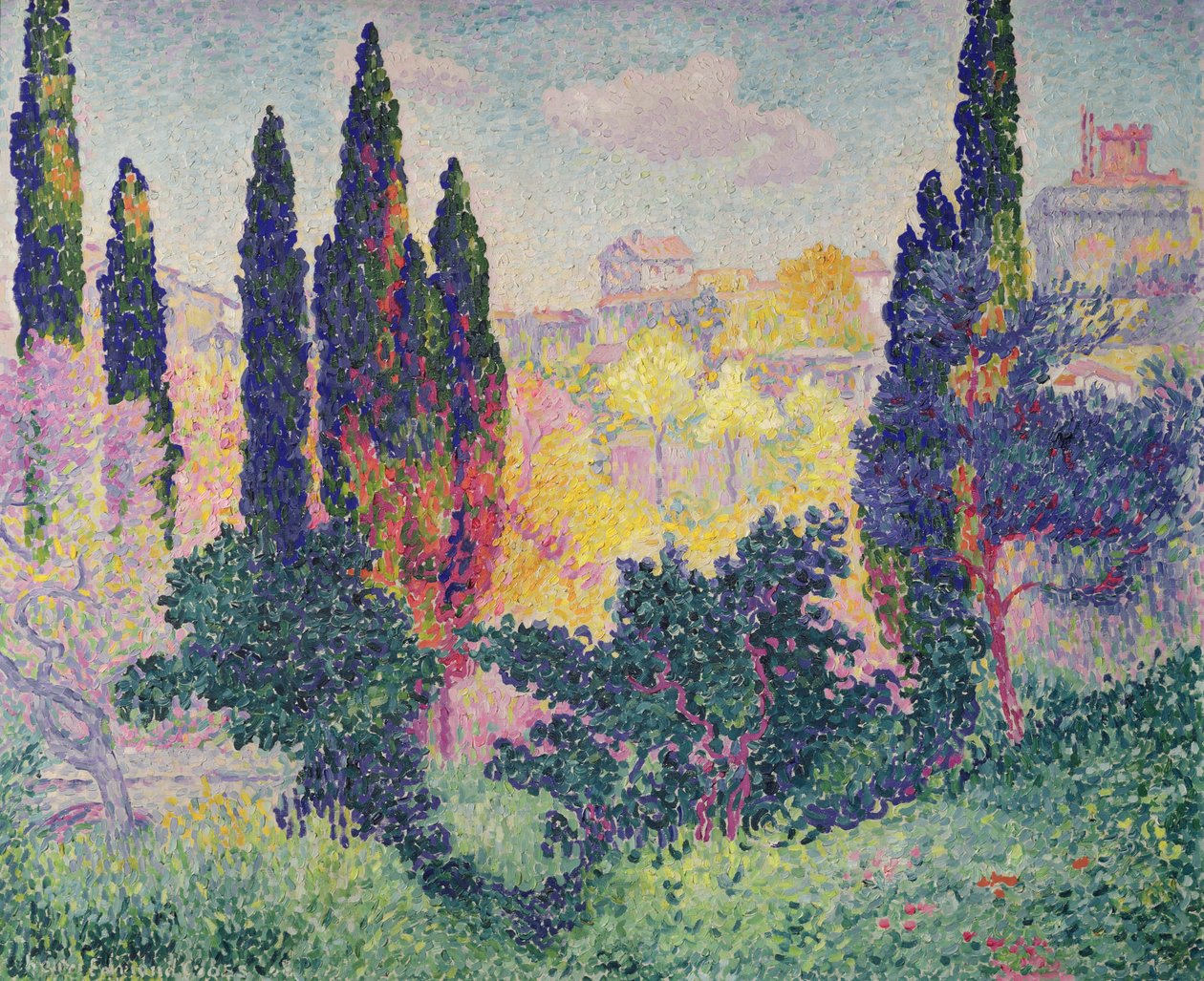 Die Zypressen in Cagnes, 1908 von Henri Edmond Cross