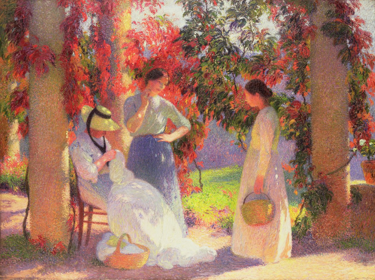 Nähszene unter der Pergola in Marquayrol, 1902 von Henri Martin