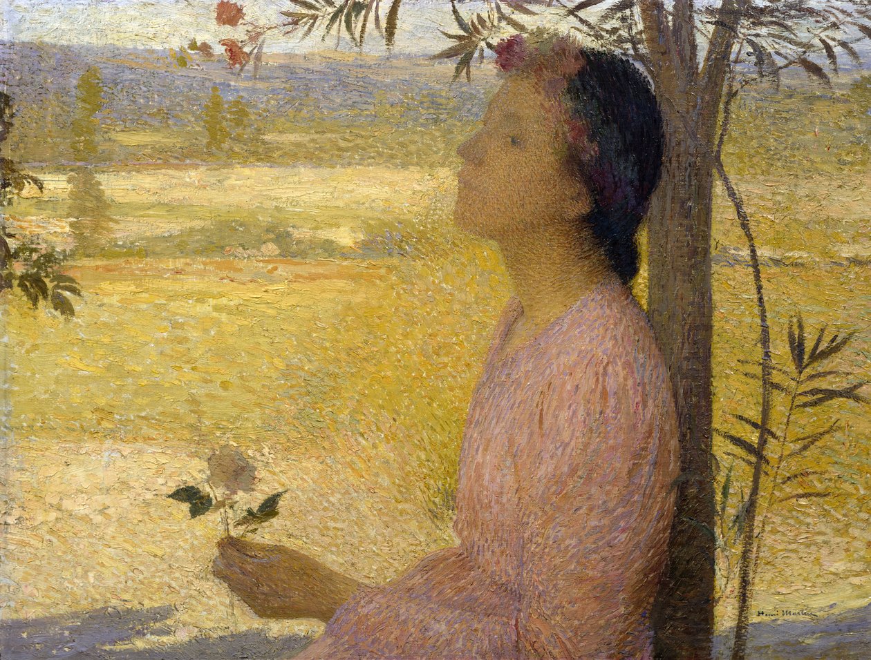 Junge Frau mit einer Rose von Henri Martin