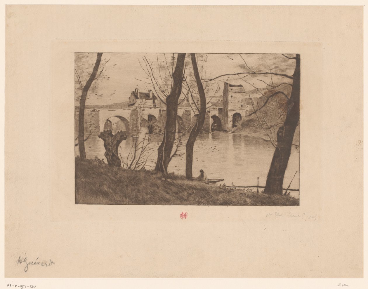 Ansicht der Brücke in Mantes-la-Jolie von Henri Charles Guérard