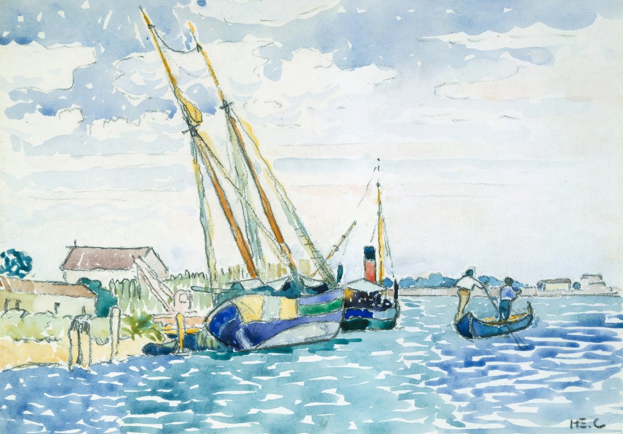 Meereslandschaft Boote in der Nähe von Venedig, 1903 von Henri Edmond Cross