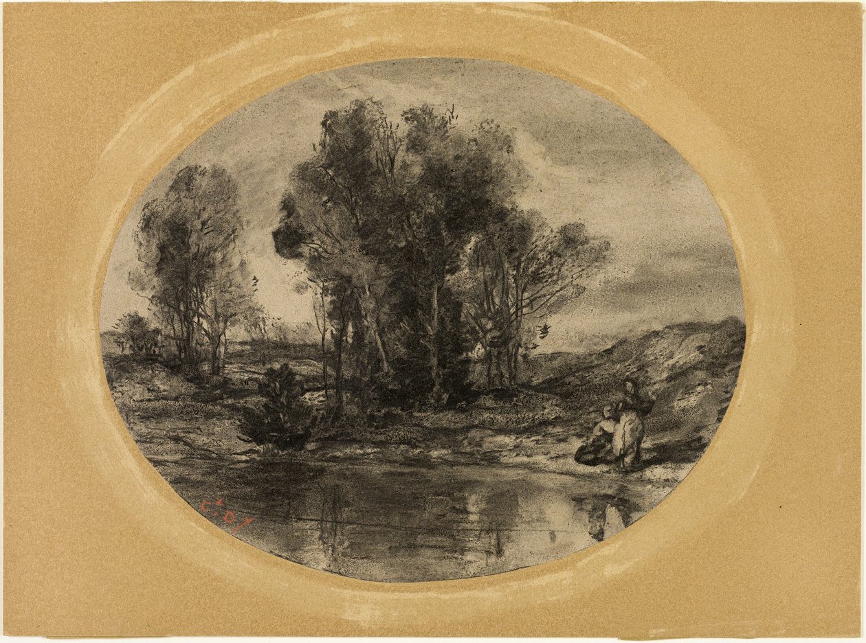 Figuren an einem Teich von Henri Joseph Constant Dutilleux