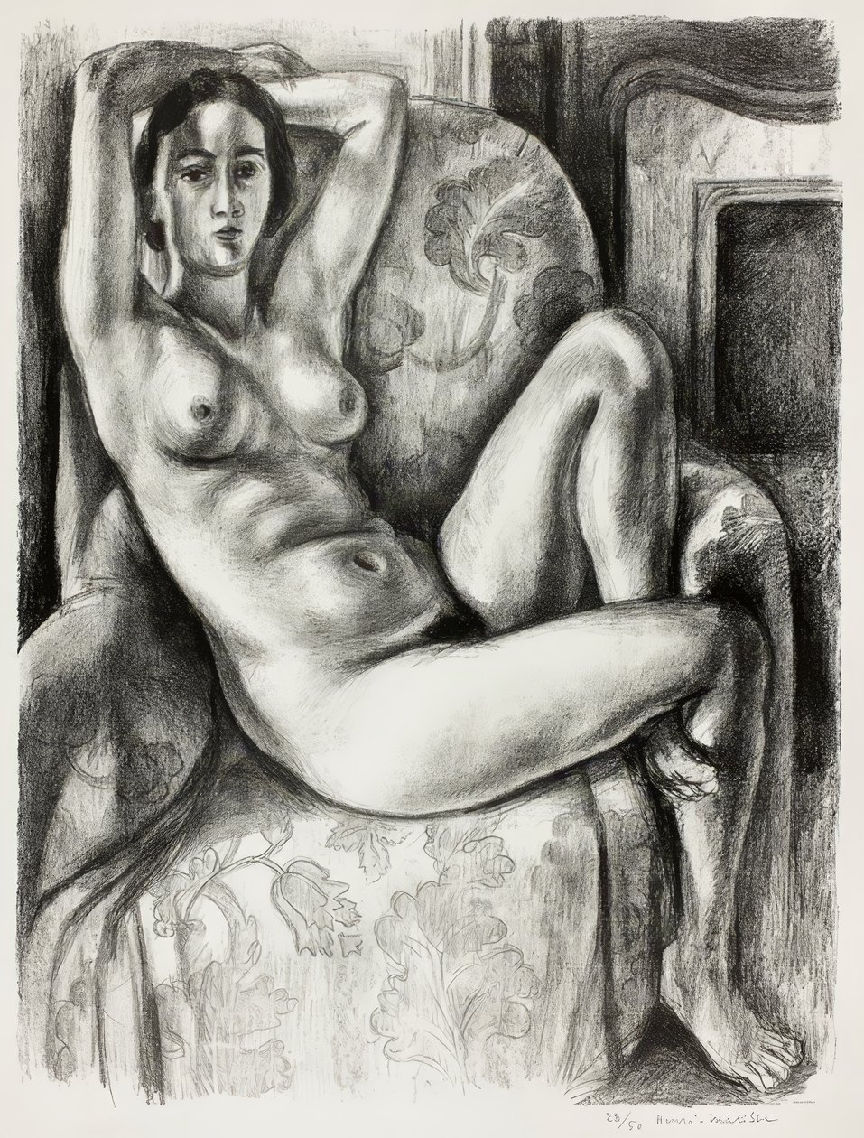 Akt mit blauem Kissen neben einem Kamin von Henri Matisse