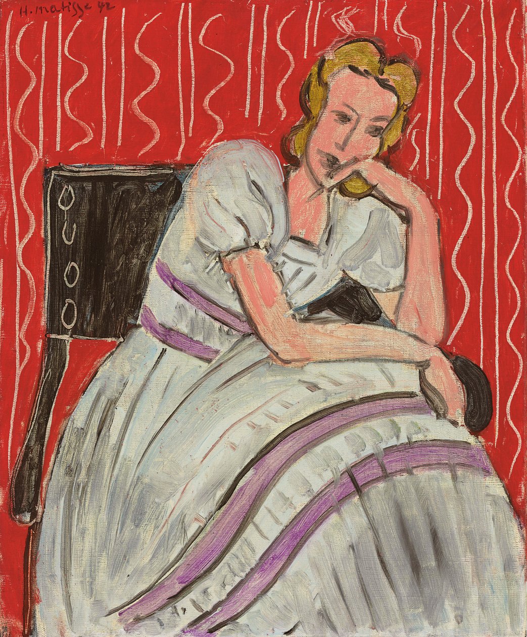Junge Frau in grauem Kleid sitzend von Henri Matisse