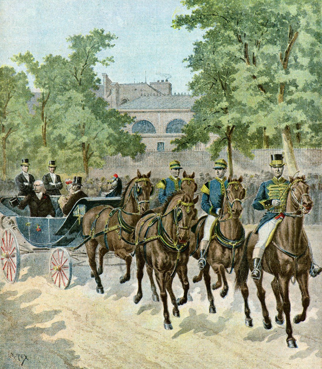 Ankunft von Felix Faure auf der Pferderennbahn, 1895 von Henri Meyer
