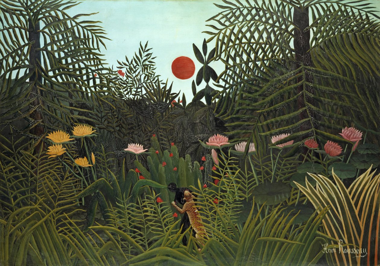 Schwarze Person von einem Jaguar angegriffen, 1910 von Henri Rousseau