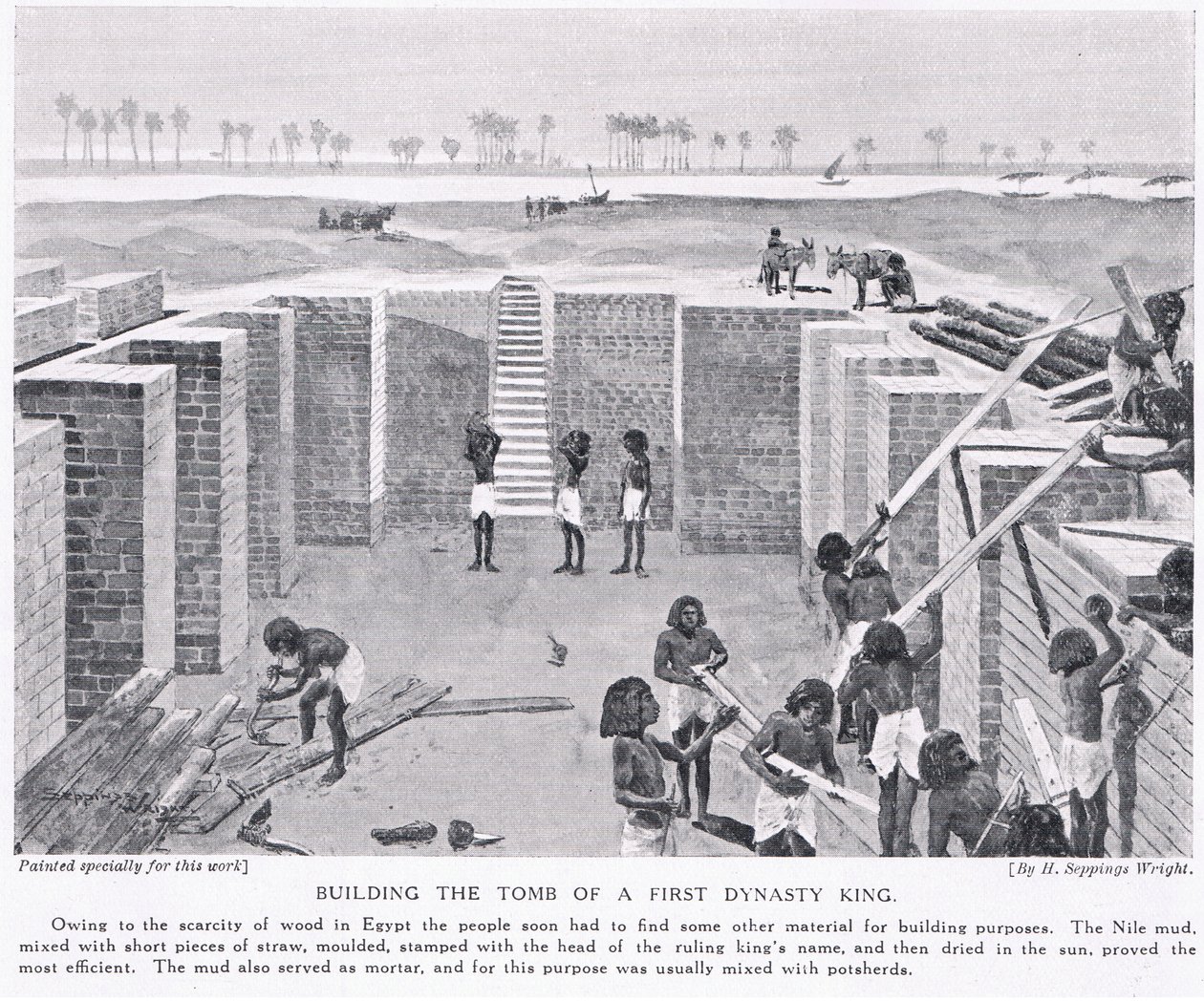 Bau des Grabes eines Königs der ersten Dynastie, ca. 1920 von Henry Charles Seppings Wright