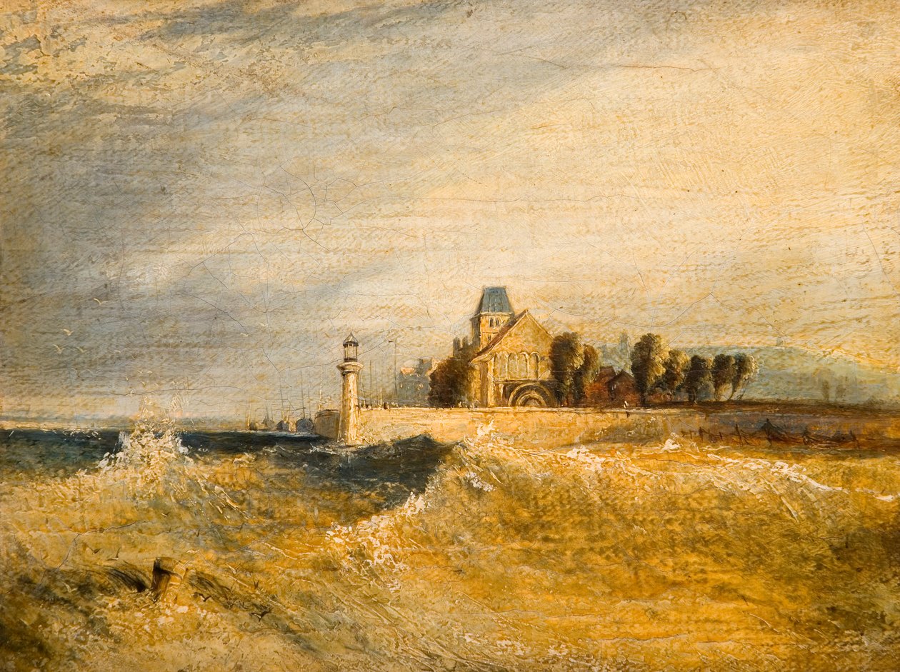 Küstenlandschaft mit Pier von Henry Dawson
