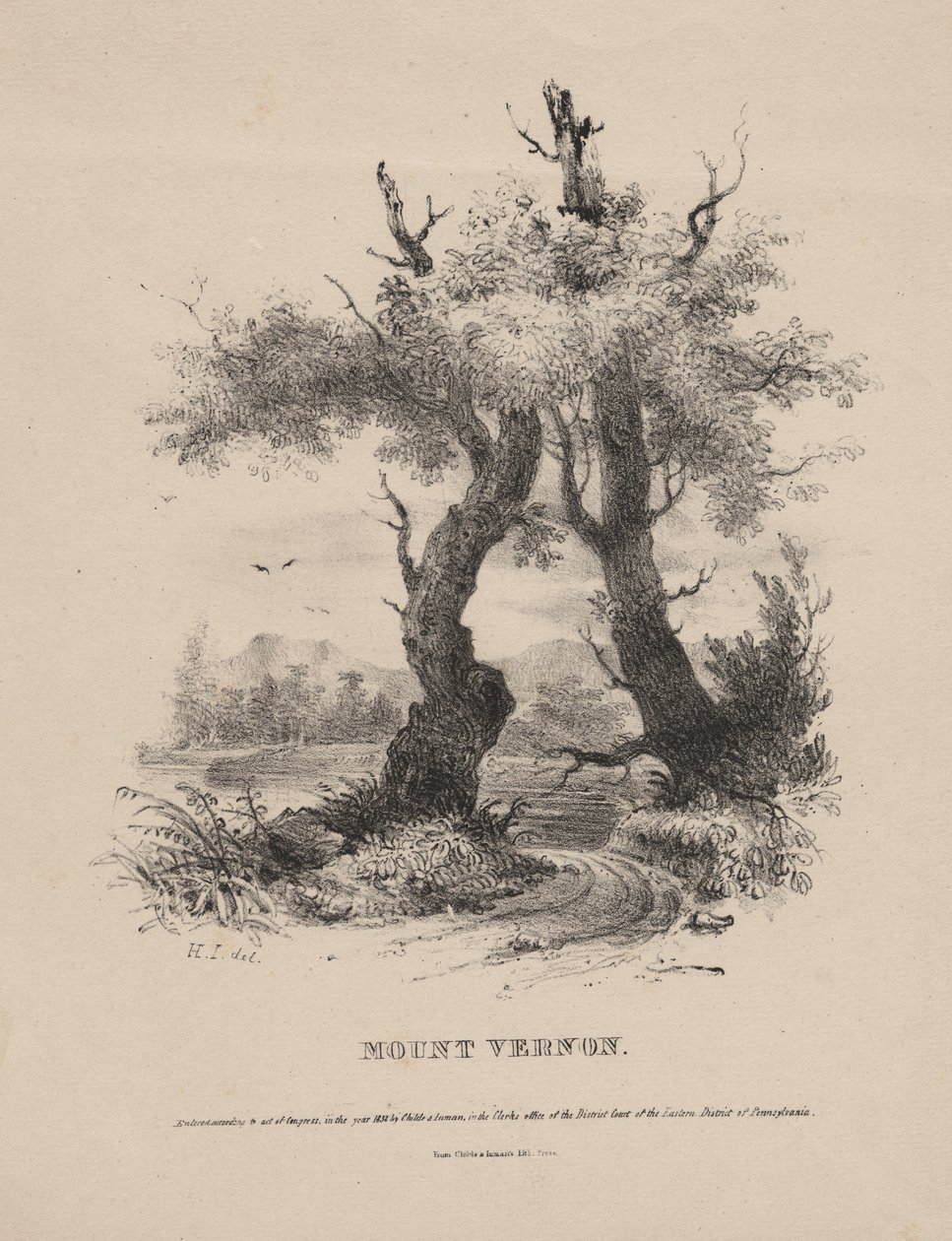 Mount Vernon, Lithographie von Childs und Inman, 1832 von Henry Inman