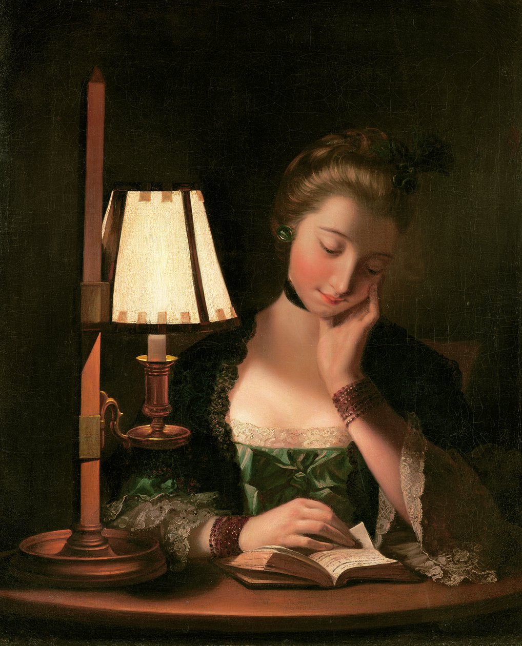 Frau liest bei einem Papierglockenschirm, 1766 von Henry Robert Morland