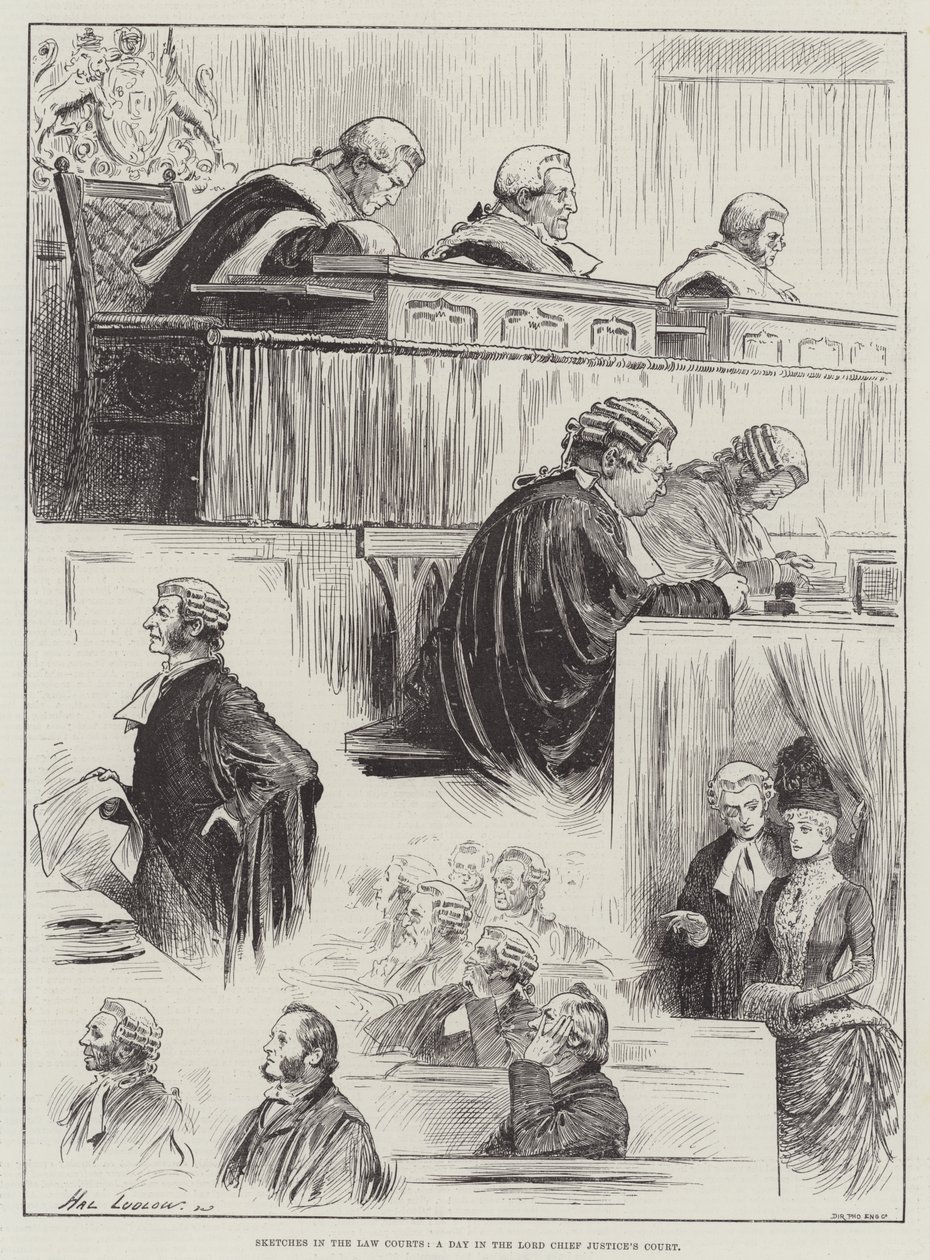 Skizzen in den Gerichten, ein Tag im Gericht des Lord Chief Justice von Henry Stephen Ludlow